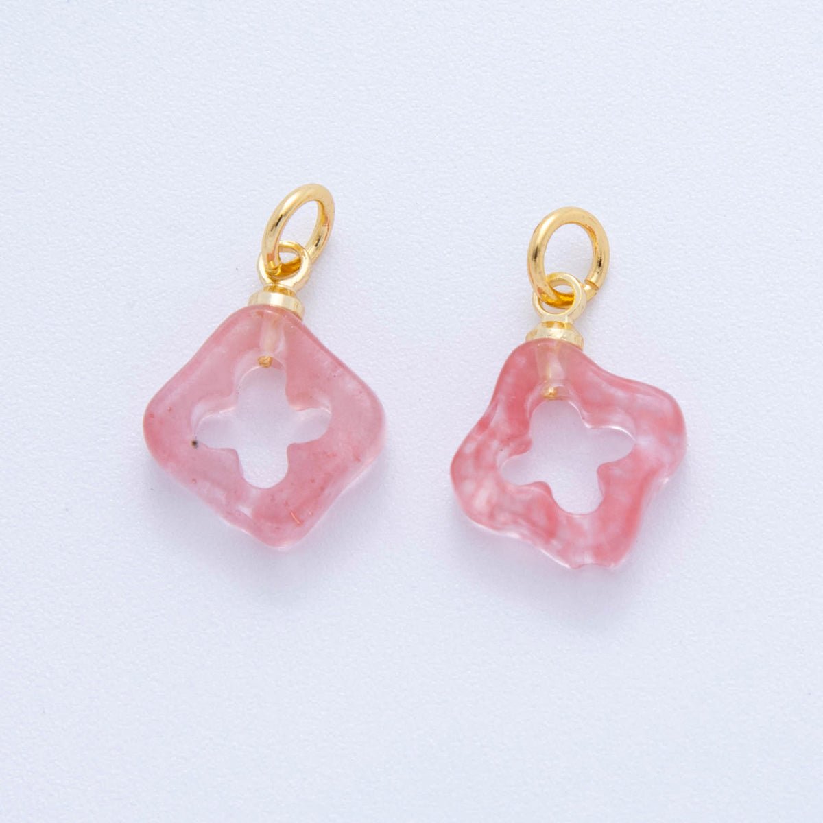 18K Gold Filled Natural Gemstone Open Quatrefoil Rhombus Charm | AF783 - AF786 - DLUXCA