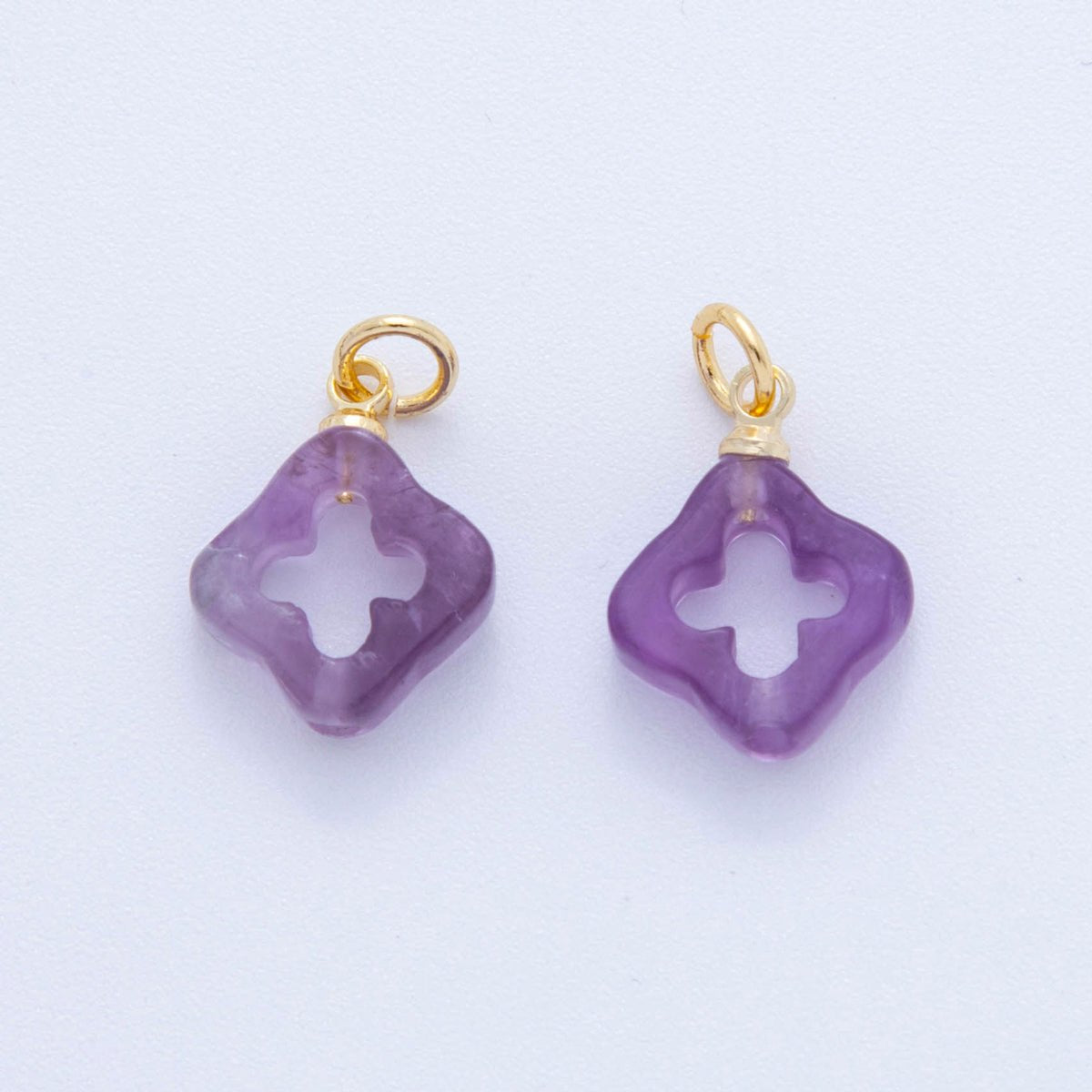 18K Gold Filled Natural Gemstone Open Quatrefoil Rhombus Charm | AF783 - AF786 - DLUXCA