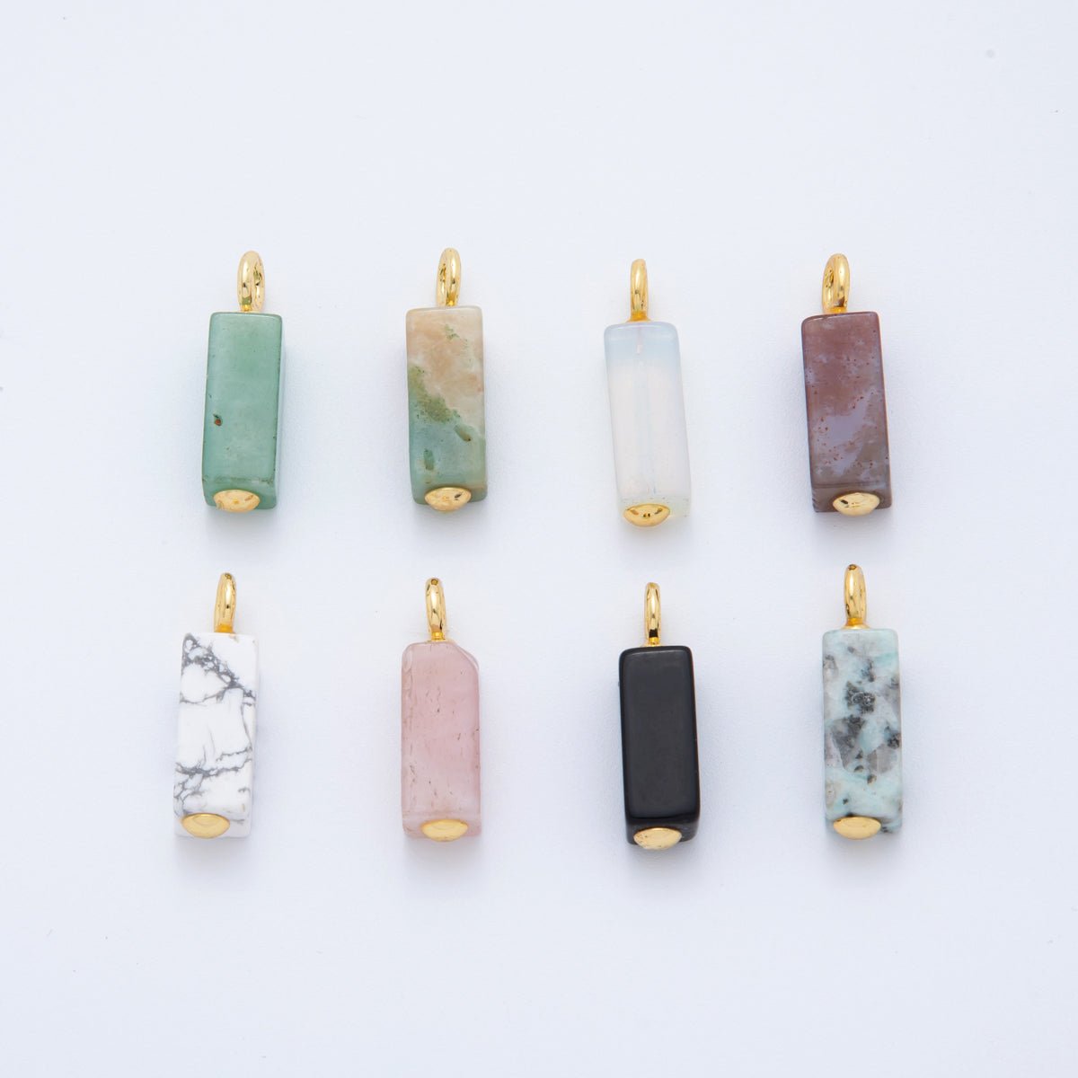 18K Gold Filled Natural Gemstone Rectangle Charm | AF787 - AF790 - DLUXCA