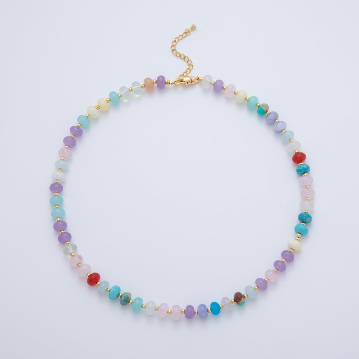 18K Gold Filled Natural Gemstone Rondell Bead 17.6 Inch Necklace | WA - A3305 - DLUXCA