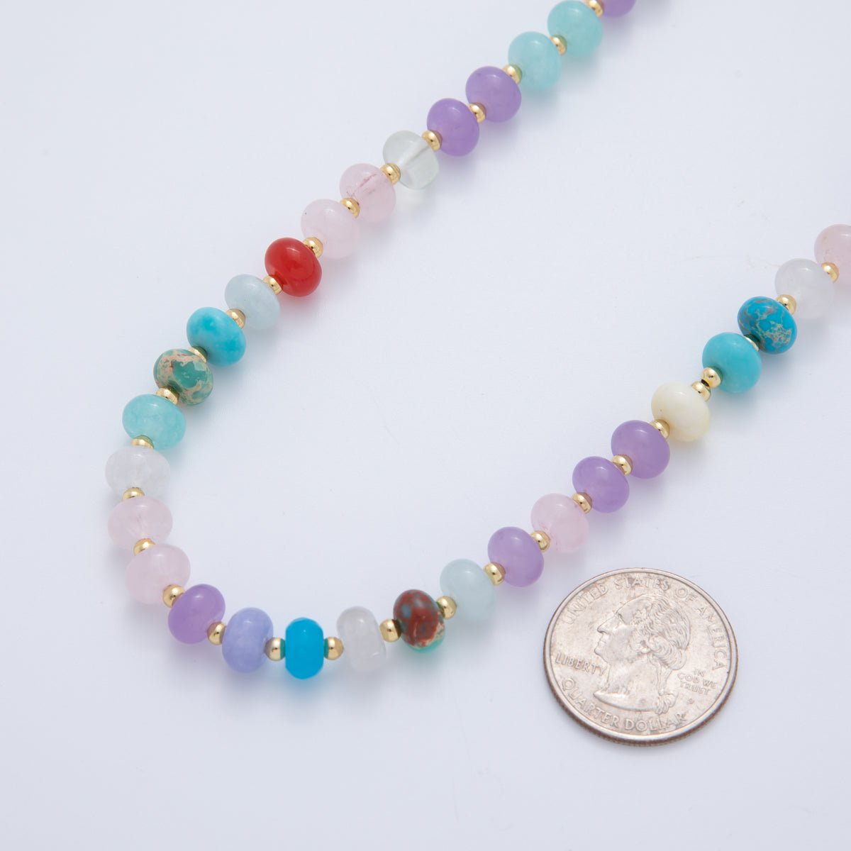 18K Gold Filled Natural Gemstone Rondell Bead 17.6 Inch Necklace | WA - A3305 - DLUXCA