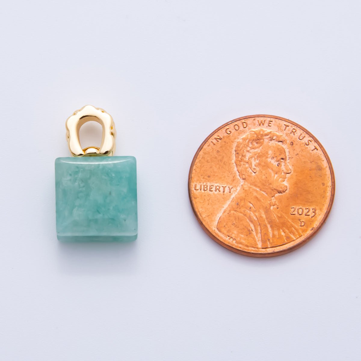 18K Gold Filled Natural Gemstone Square Quilted Drop Charm | AH819 - AH824 - DLUXCA