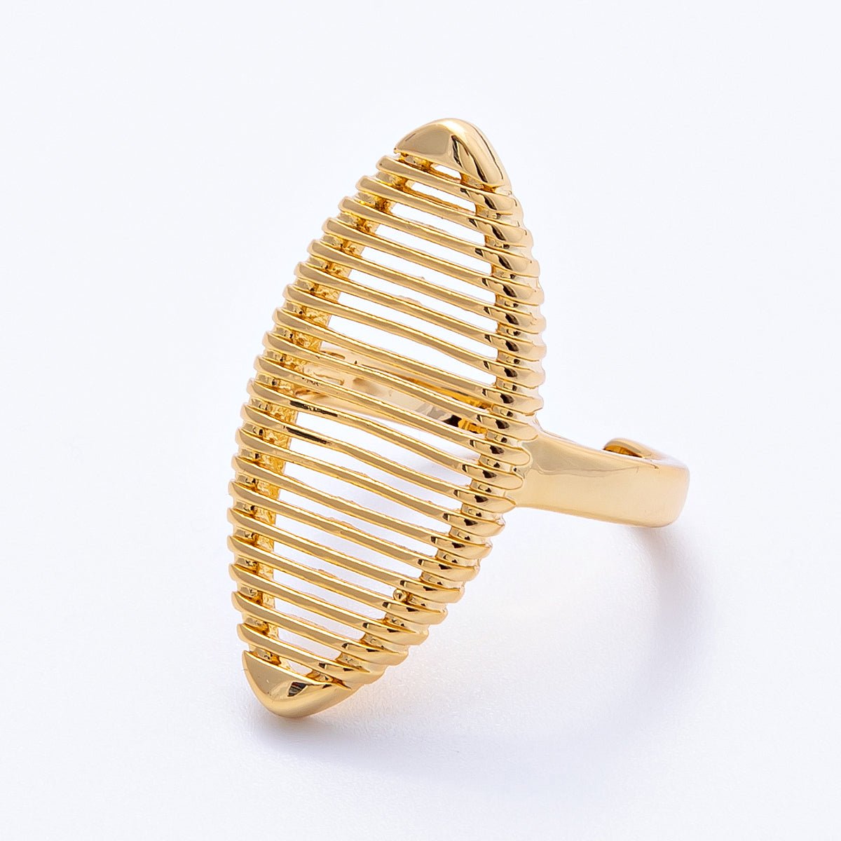 18K Gold Filled Open Linear Lined Navette Geometric Ring | Rings - 00056 - DLUXCA