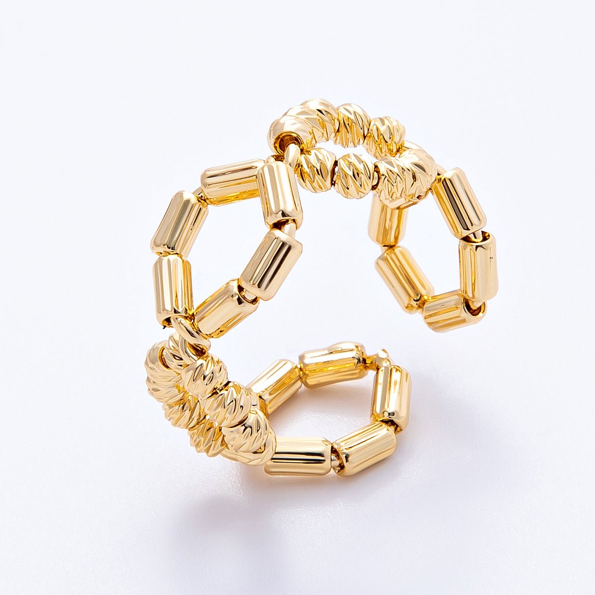 18K Gold Filled Open Textured Geometric Hexagon Ring | Rings - 00053 - DLUXCA