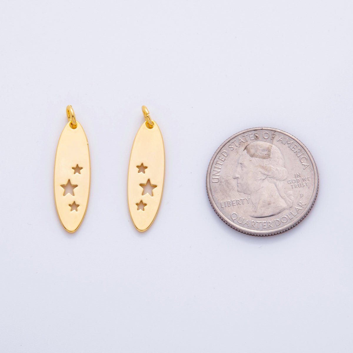 18K Gold Filled Open Triple Celestial Star Oblong Charm | M577 - DLUXCA