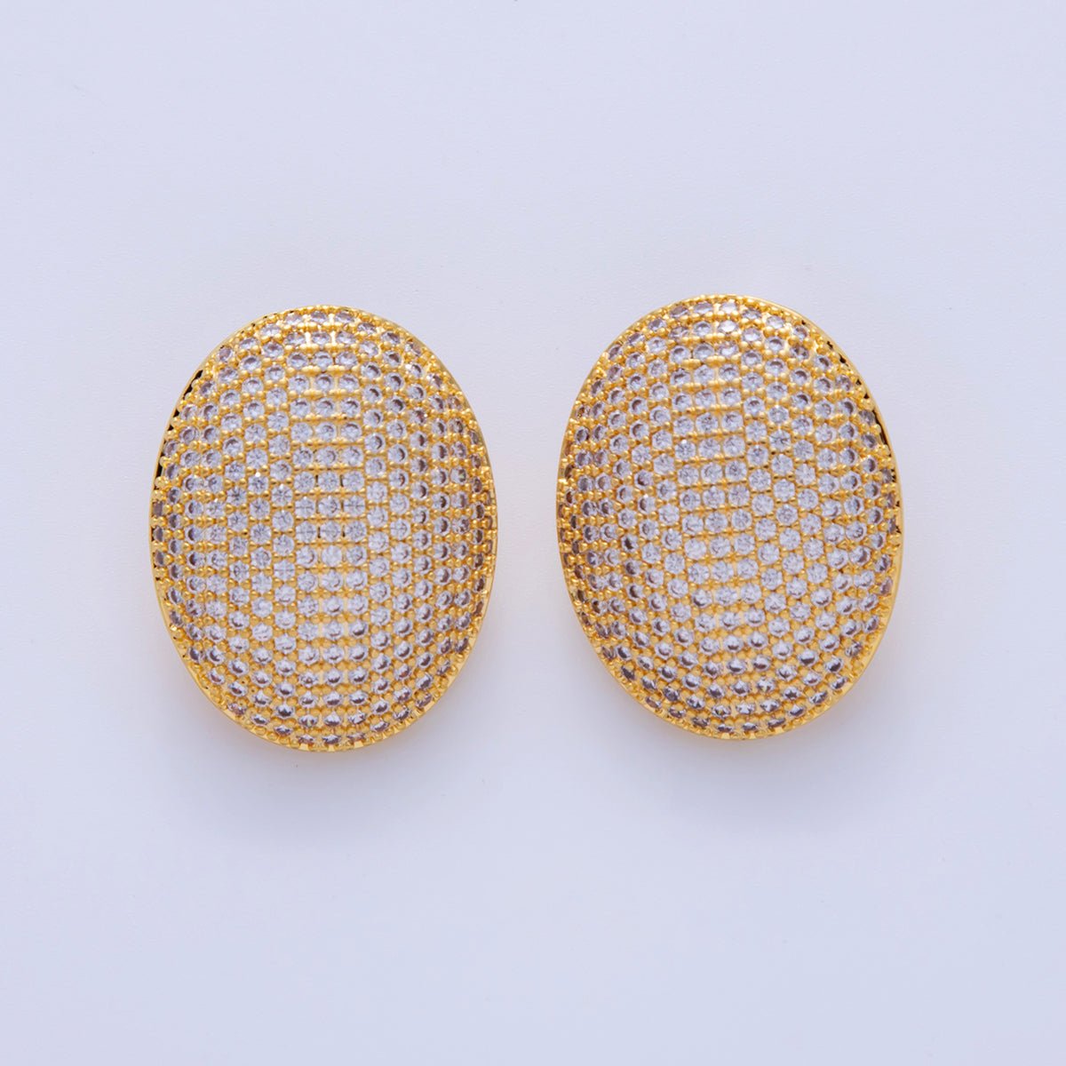 18K Gold Filled Oval Dome Micro Paved CZ Stud Earrings in Gold & Silver | AI287 AI288 AI289 Q295 Q343 Q345 - DLUXCA