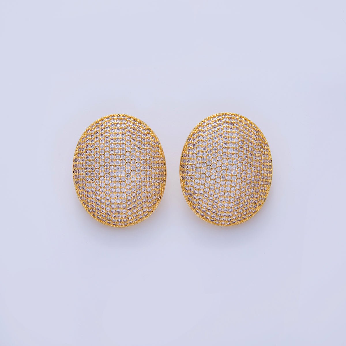 18K Gold Filled Oval Dome Micro Paved CZ Stud Earrings in Gold & Silver | AI287 AI288 AI289 Q295 Q343 Q345 - DLUXCA
