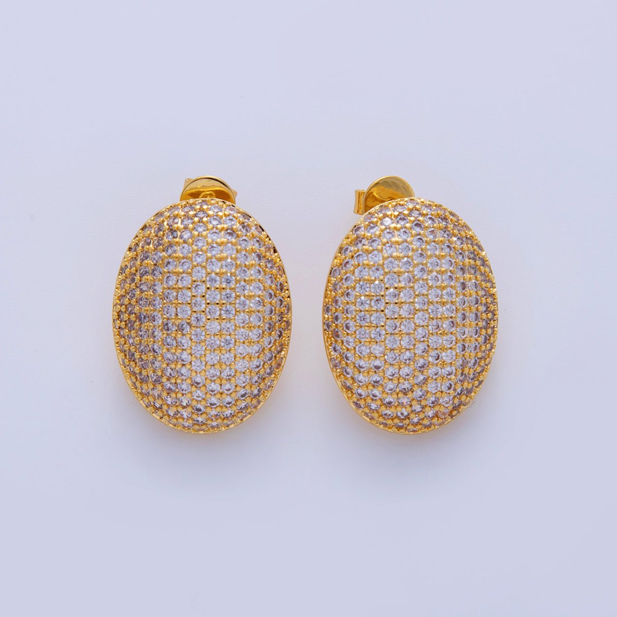 18K Gold Filled Oval Dome Micro Paved CZ Stud Earrings in Gold & Silver | AI287 AI288 AI289 Q295 Q343 Q345 - DLUXCA