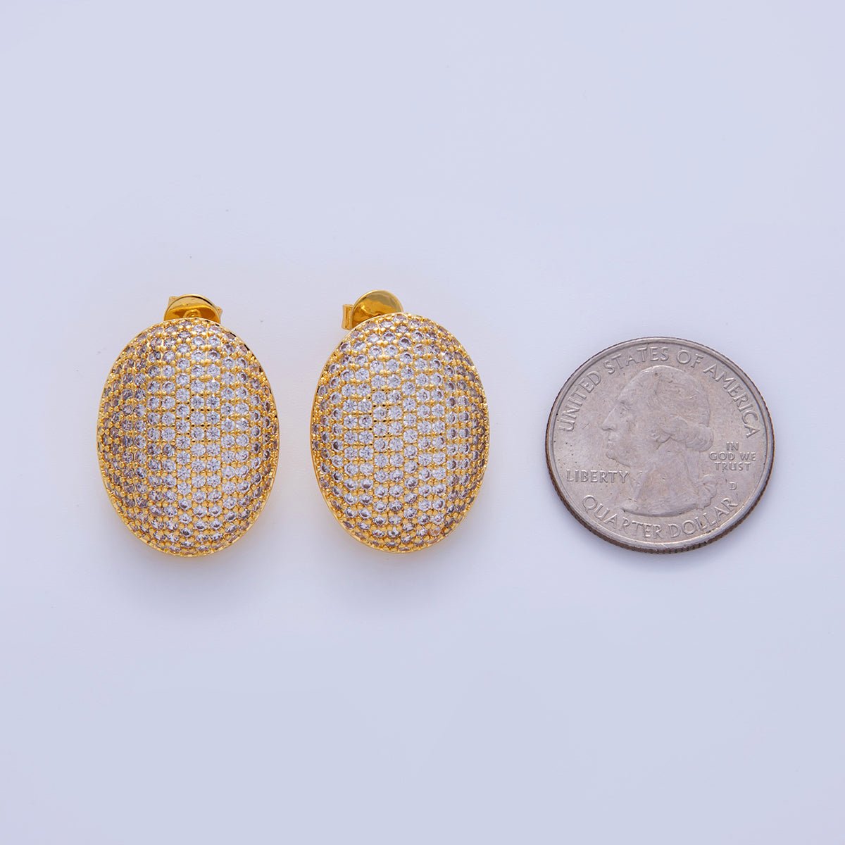 18K Gold Filled Oval Dome Micro Paved CZ Stud Earrings in Gold & Silver | AI287 AI288 AI289 Q295 Q343 Q345 - DLUXCA