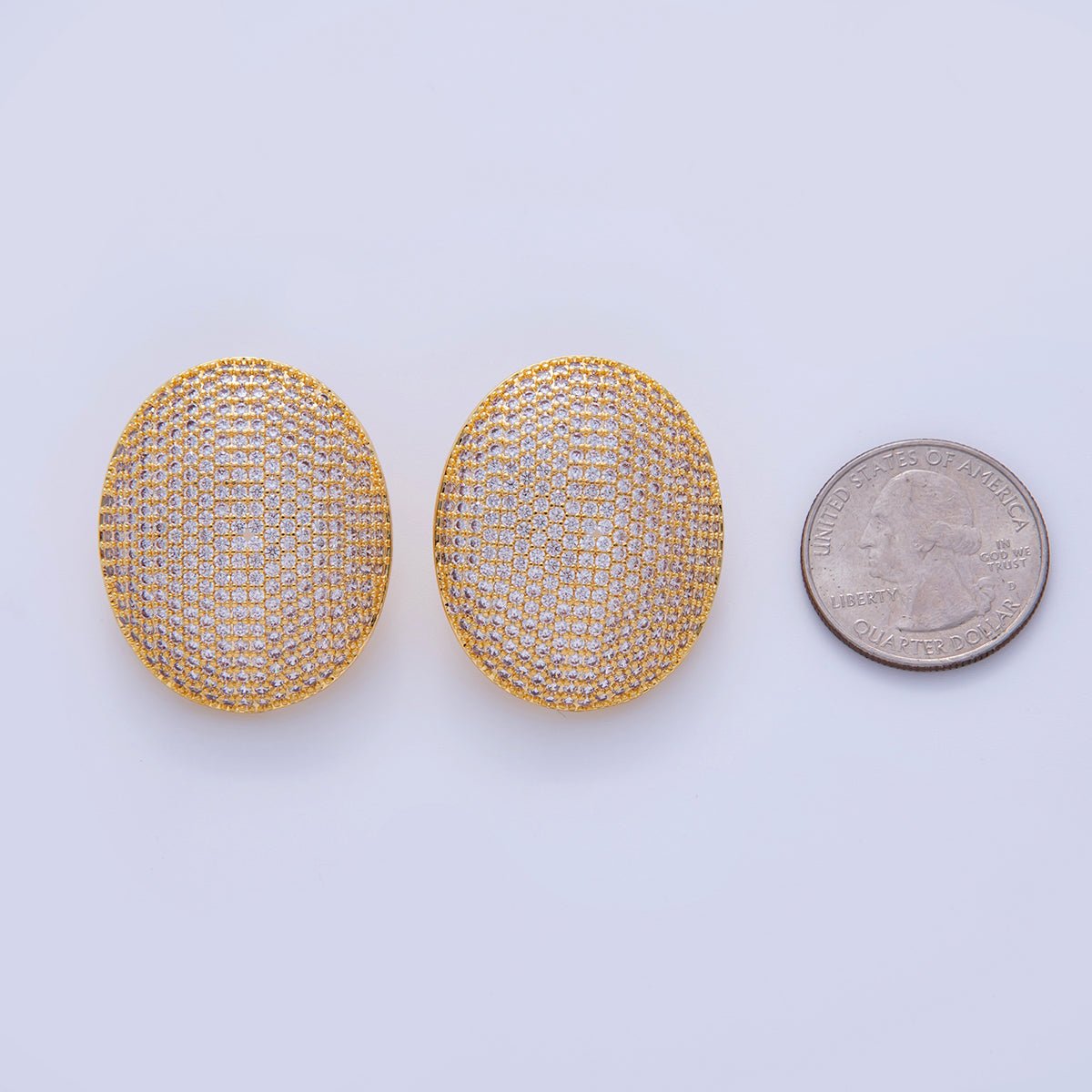 18K Gold Filled Oval Dome Micro Paved CZ Stud Earrings in Gold & Silver | AI287 AI288 AI289 Q295 Q343 Q345 - DLUXCA