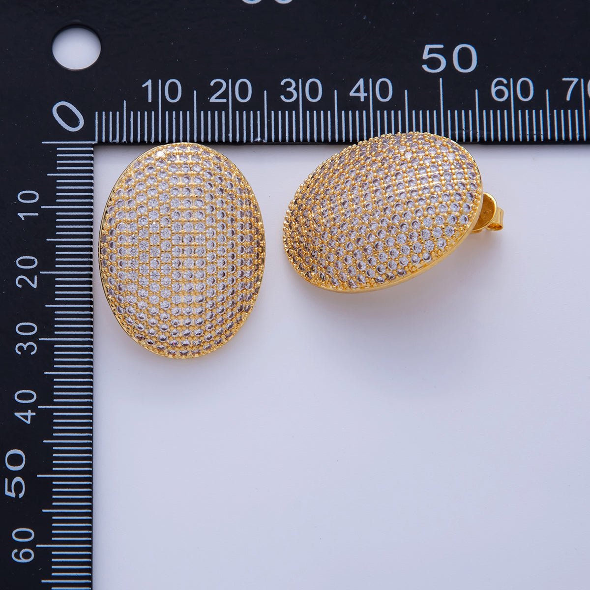 18K Gold Filled Oval Dome Micro Paved CZ Stud Earrings in Gold & Silver | AI287 AI288 AI289 Q295 Q343 Q345 - DLUXCA