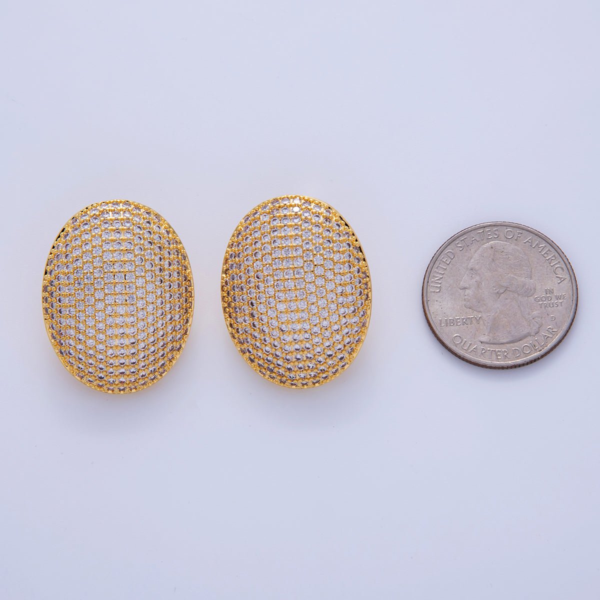 18K Gold Filled Oval Dome Micro Paved CZ Stud Earrings in Gold & Silver | AI287 AI288 AI289 Q295 Q343 Q345 - DLUXCA