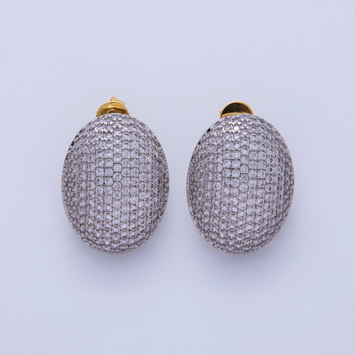 18K Gold Filled Oval Dome Micro Paved CZ Stud Earrings in Gold & Silver | AI287 AI288 AI289 Q295 Q343 Q345 - DLUXCA