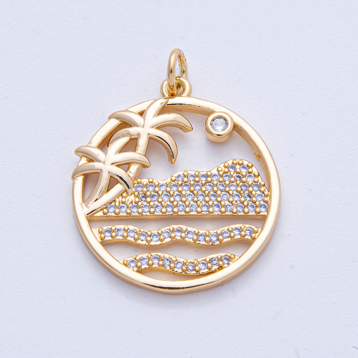 18k Gold Filled Palm Tree Charm Micro Pave Beach Pendant AK - 006 - DLUXCA