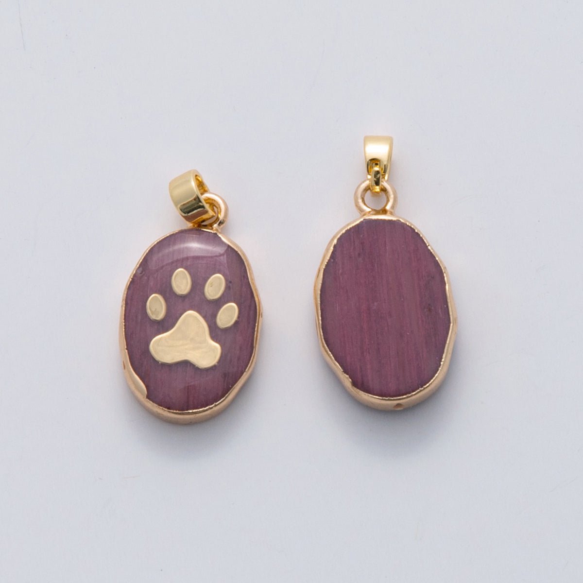 18K Gold Filled Paw Print Pink Quartz Oblong Pendant | AH694 - DLUXCA