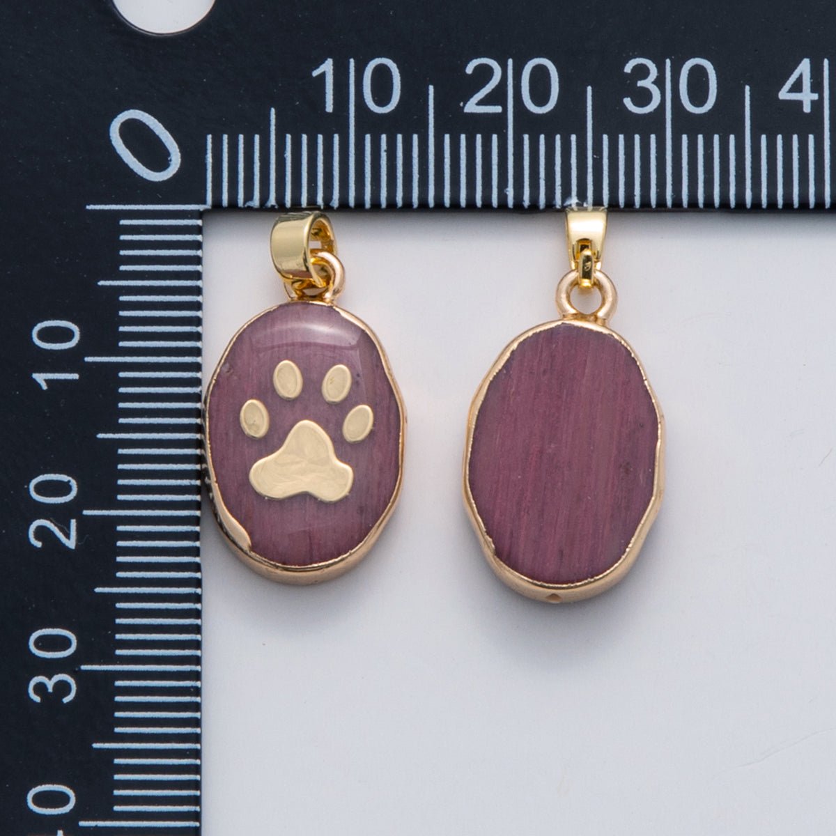 18K Gold Filled Paw Print Pink Quartz Oblong Pendant | AH694 - DLUXCA