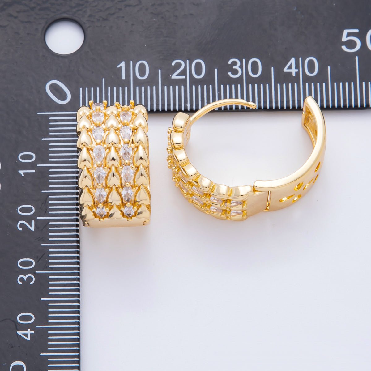 18K Gold Filled Pear - Cut CZ Heartlines Row Hinged Hoops Earrings | AJ213 - DLUXCA