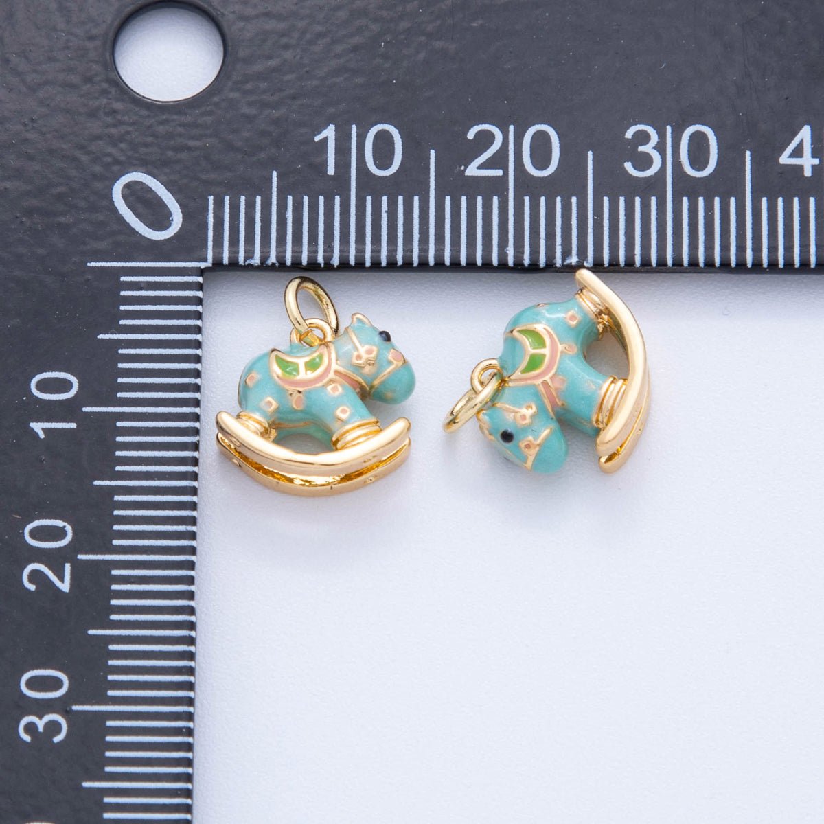 18K Gold Filled Pink, Blue Multicolor Rocking Pony Horse 3D Multidimensional Charm | AF386 AF387 - DLUXCA