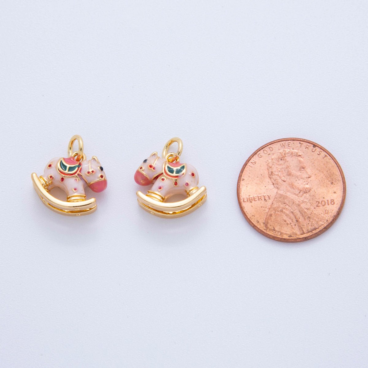 18K Gold Filled Pink, Blue Multicolor Rocking Pony Horse 3D Multidimensional Charm | AF386 AF387 - DLUXCA