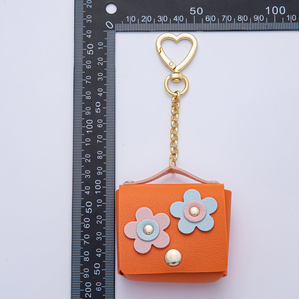 18K Gold Filled Pink, Blue, Orange Ear bud Case Bag Charm Heart Push Gate Keychain | WB - 00236 ~ WB - 00238 - DLUXCA