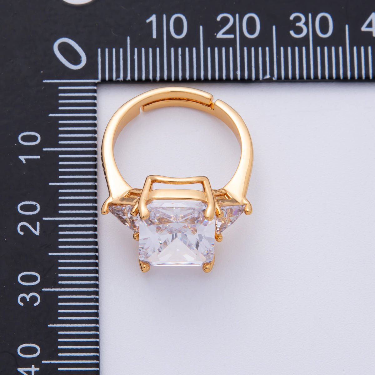 18K Gold Filled Pink, Clear CZ Baguette Triangle Solitaire Adjustable Ring | O805 - DLUXCA