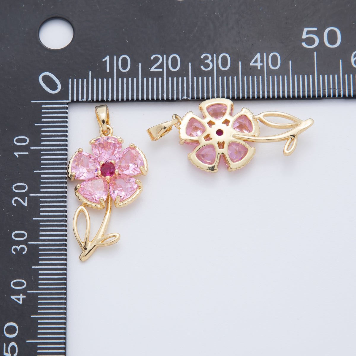 18K Gold Filled Pink, Clear CZ Flower Plant Pendant | AH778 - DLUXCA