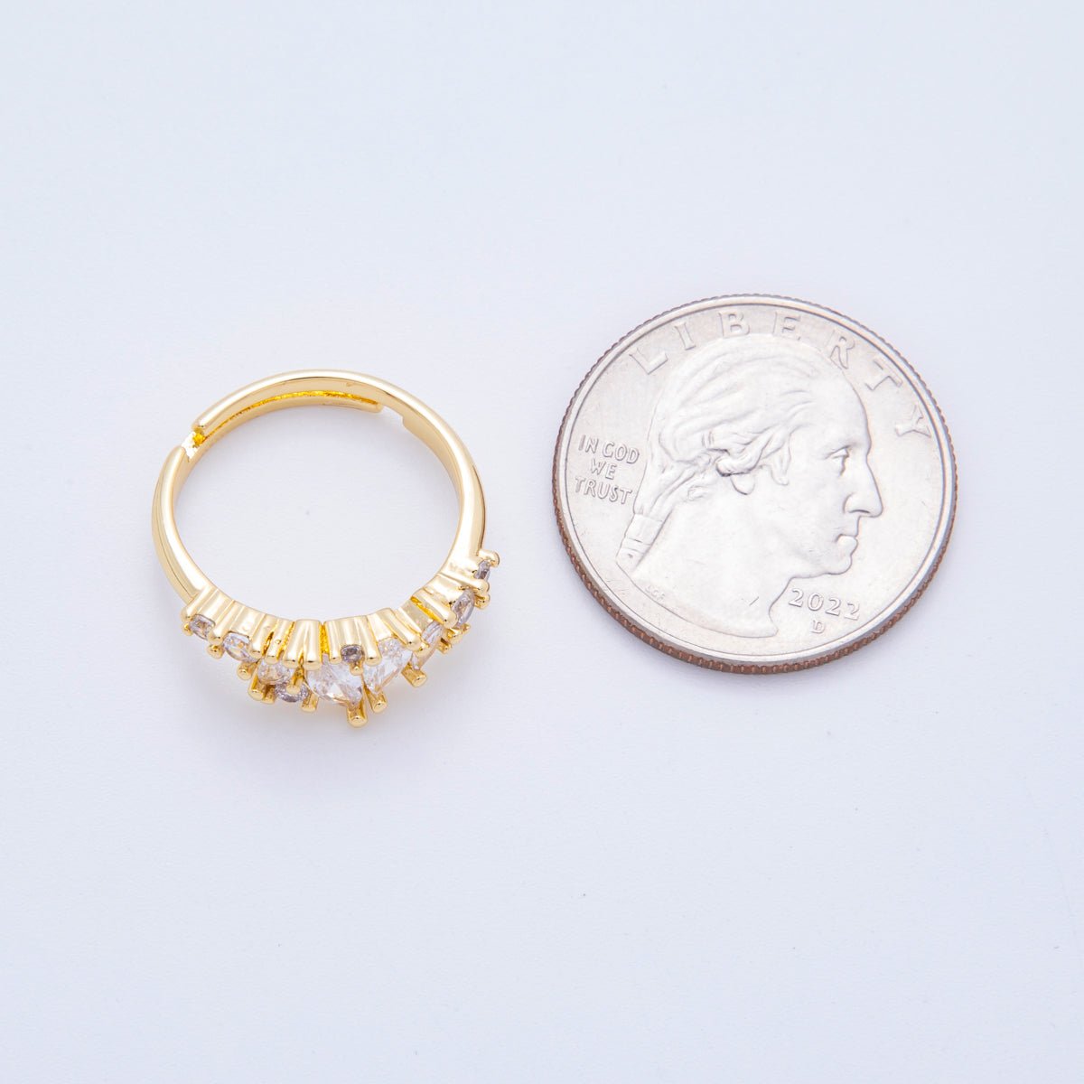 18K Gold Filled Pink, Clear CZ Marquise Teardrop Cluster Adjustable Ring | O272 - DLUXCA