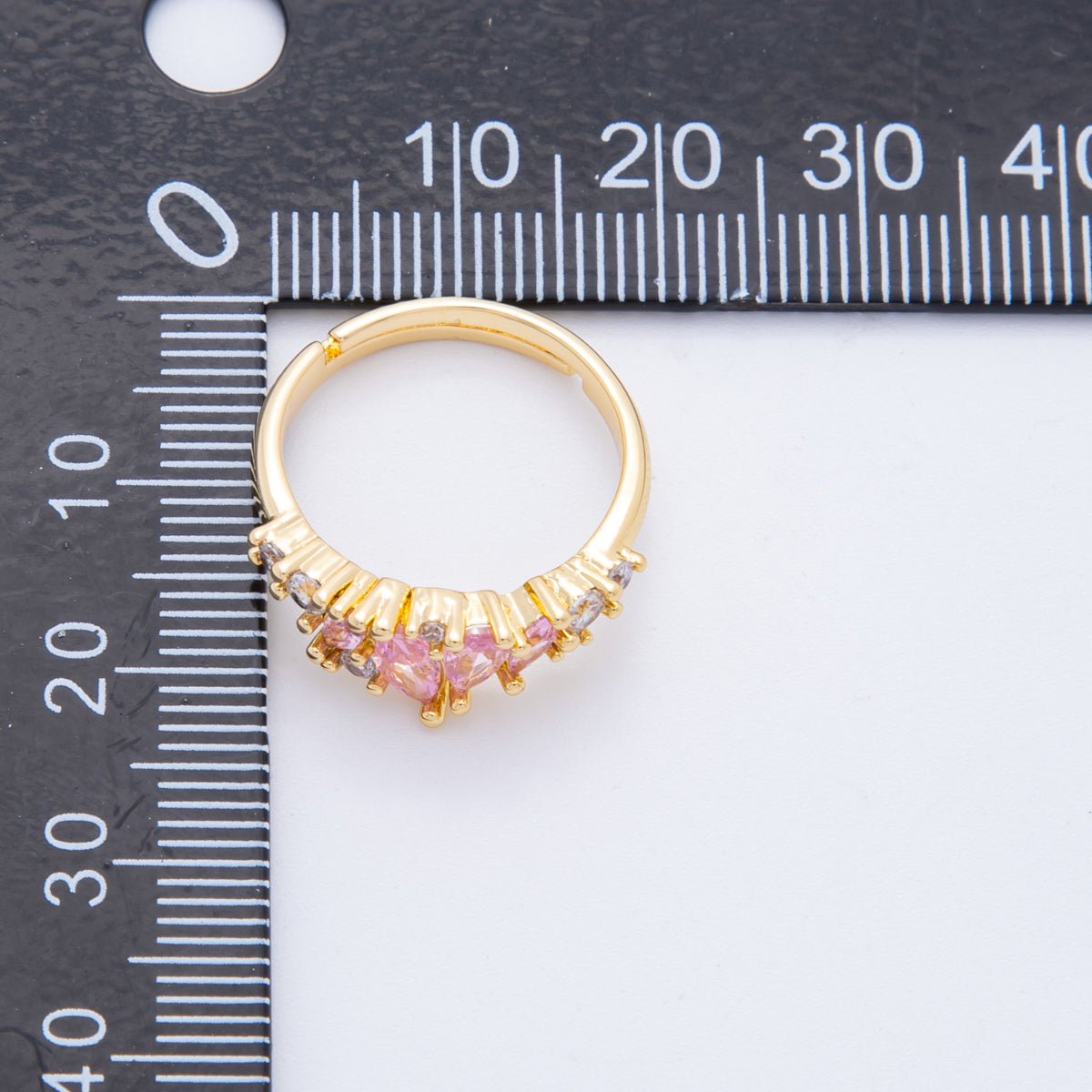 18K Gold Filled Pink, Clear CZ Marquise Teardrop Cluster Adjustable Ring | O272 - DLUXCA