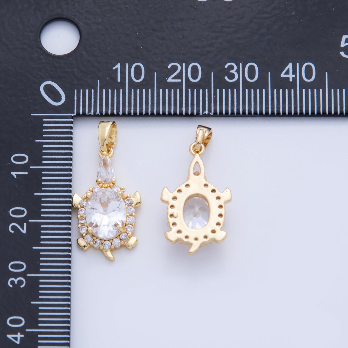 18K Gold Filled Pink, Clear CZ Micro Paved Turtle Pendant | AH741 AH746 - DLUXCA