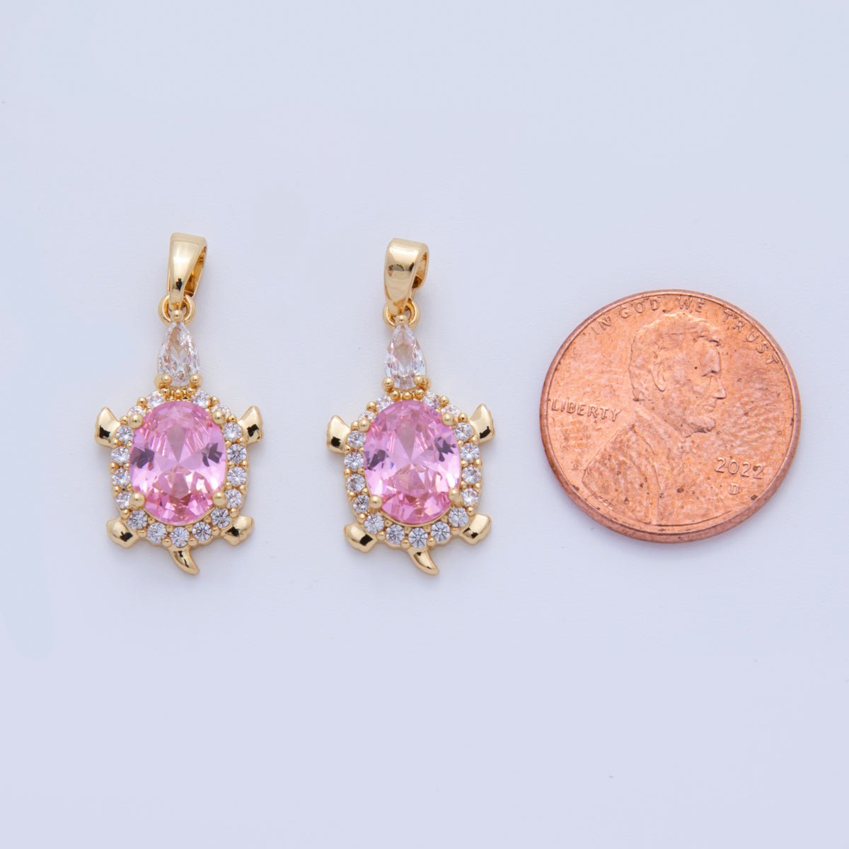 18K Gold Filled Pink, Clear CZ Micro Paved Turtle Pendant | AH741 AH746 - DLUXCA