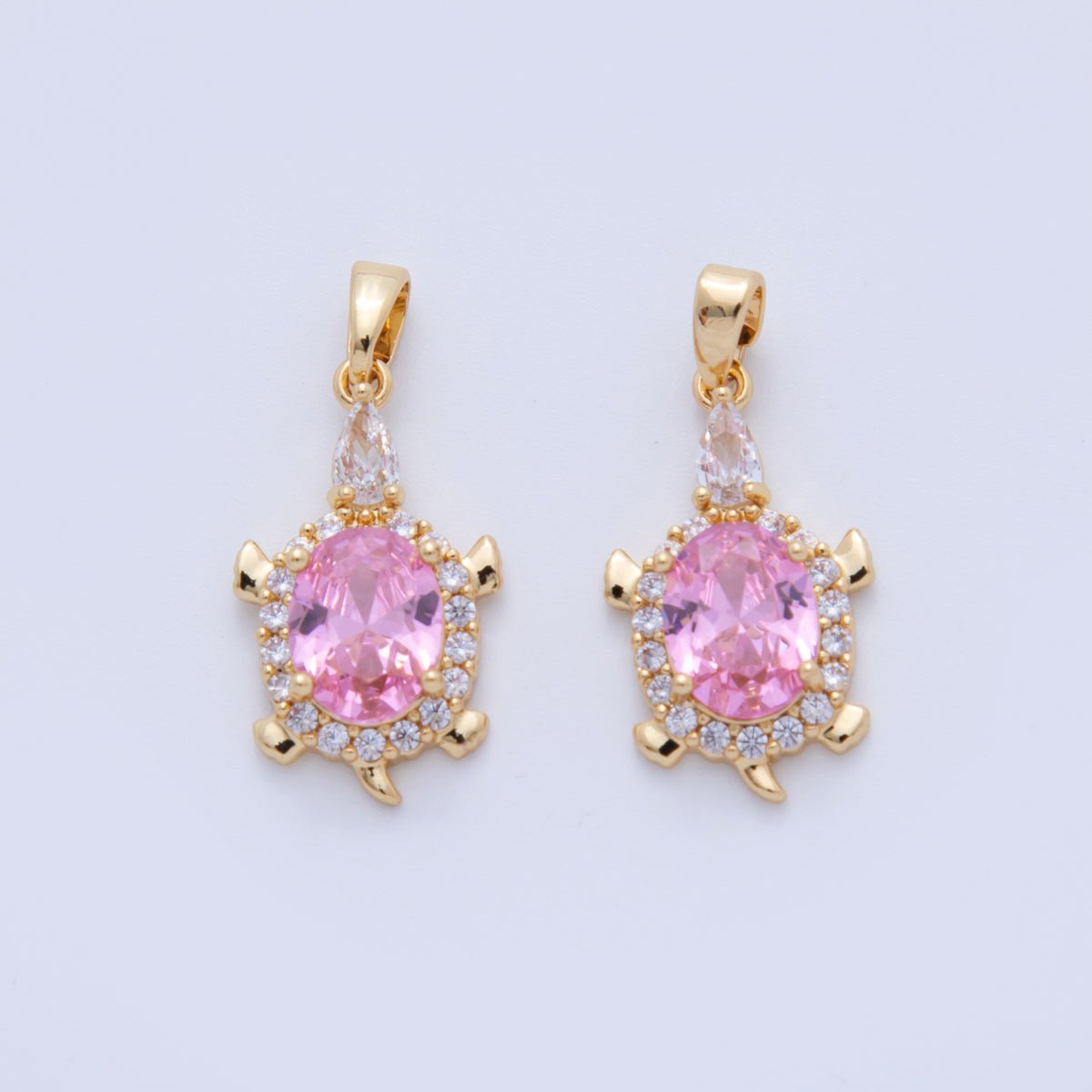 18K Gold Filled Pink, Clear CZ Micro Paved Turtle Pendant | AH741 AH746 - DLUXCA