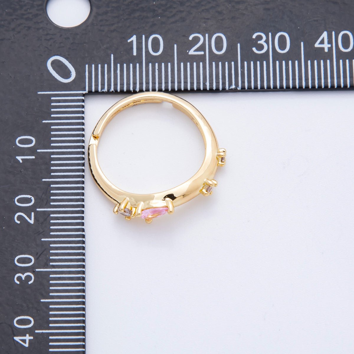 18K Gold Filled Pink, Clear CZ Teardrop Cluster Curve Adjustable Ring | O278 - DLUXCA