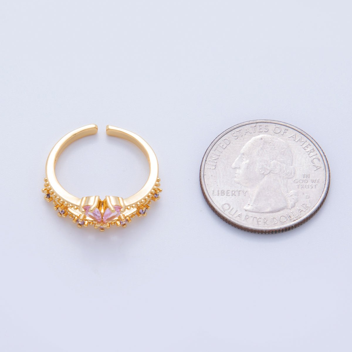 18K Gold Filled Pink CZ Heart Micro Paved Dotted Ring | O1752 - DLUXCA