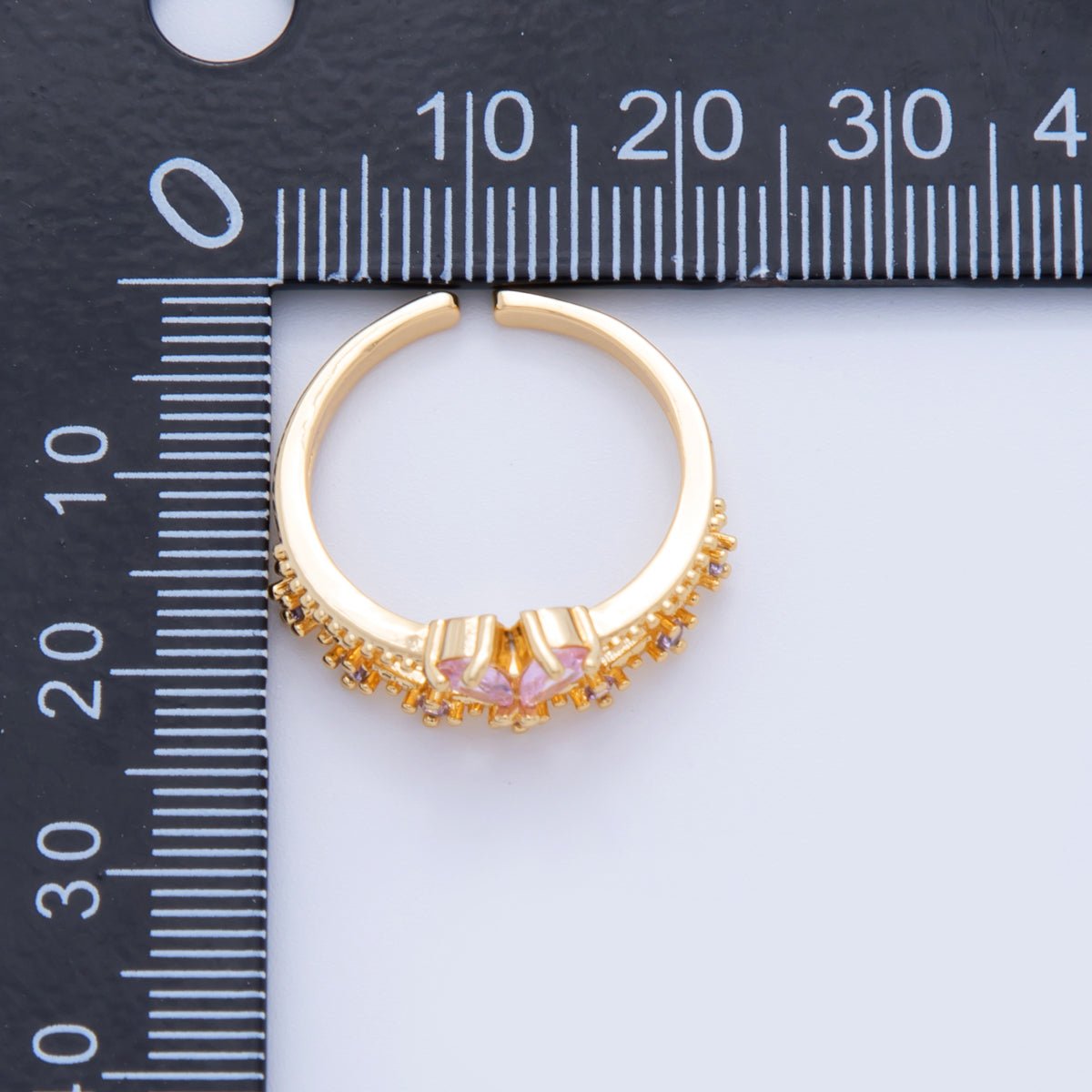 18K Gold Filled Pink CZ Heart Micro Paved Dotted Ring | O1752 - DLUXCA