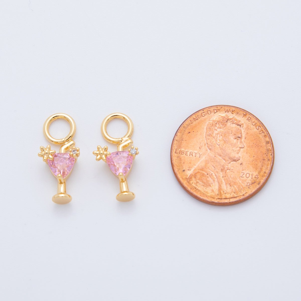 18K Gold Filled Pink CZ Martini Alcohol Add - On Drop Earring Charm | AF756 - DLUXCA