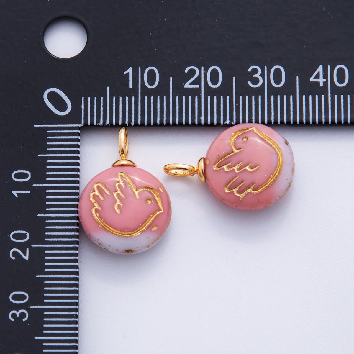 18K Gold Filled Pink, Green, Fuchsia Bird Ceramic Round Drop Pendant | AF714 AF715 - DLUXCA