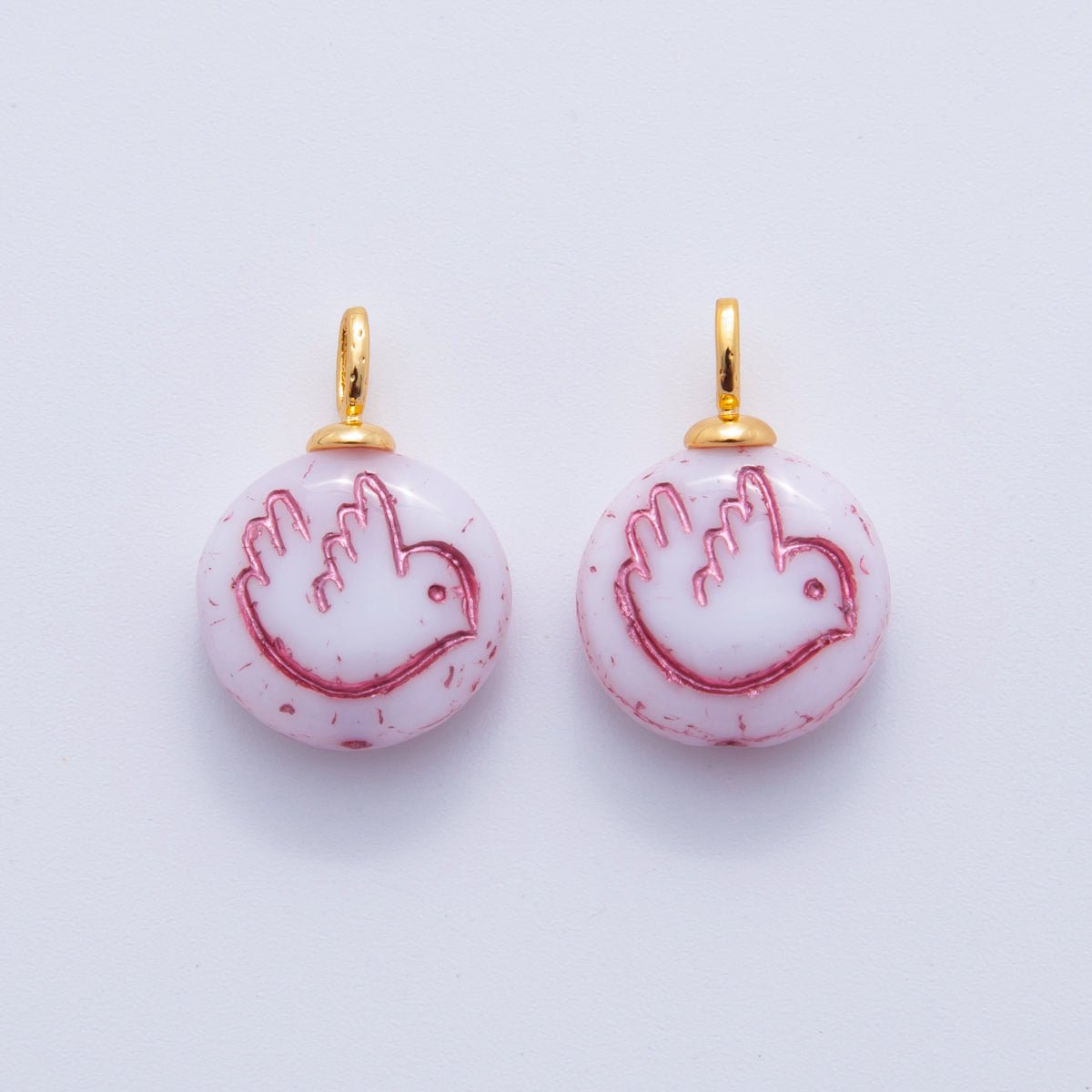 18K Gold Filled Pink, Green, Fuchsia Bird Ceramic Round Drop Pendant | AF714 AF715 - DLUXCA