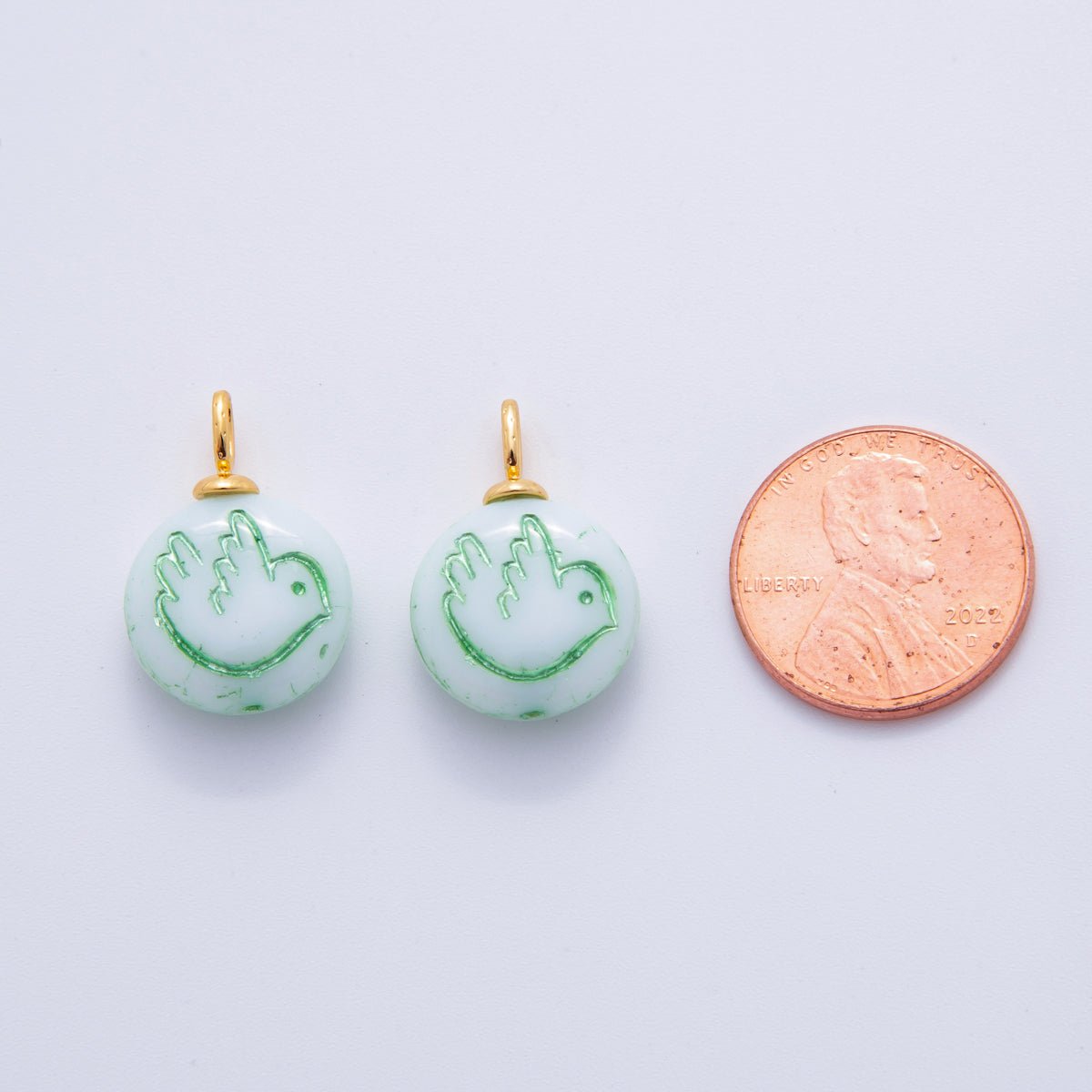 18K Gold Filled Pink, Green, Fuchsia Bird Ceramic Round Drop Pendant | AF714 AF715 - DLUXCA