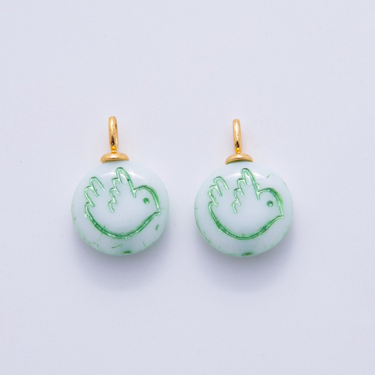 18K Gold Filled Pink, Green, Fuchsia Bird Ceramic Round Drop Pendant | AF714 AF715 - DLUXCA