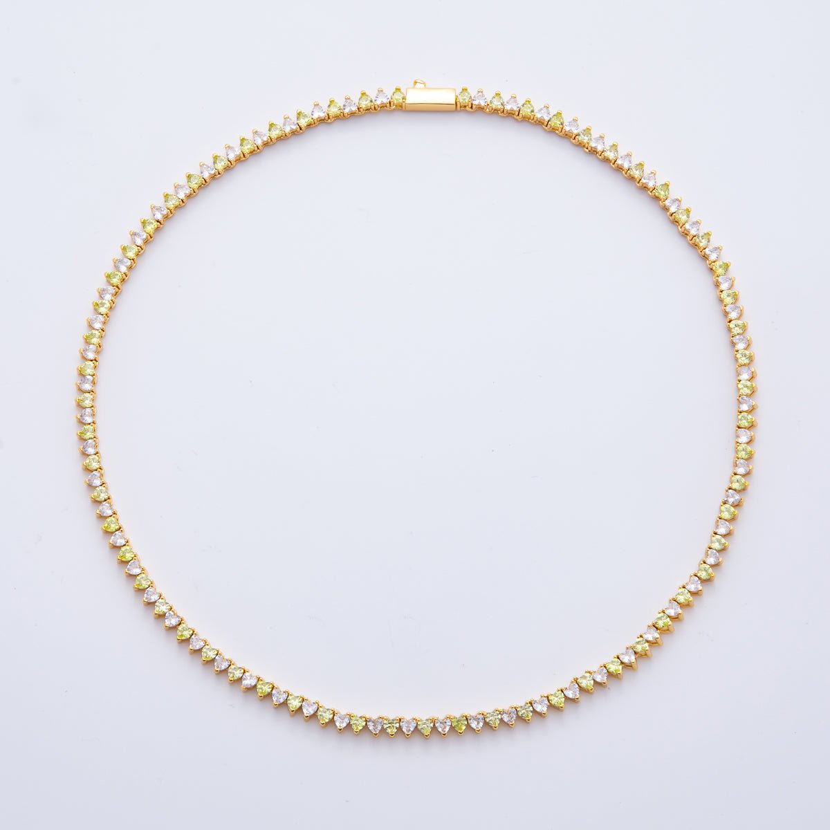 18K Gold Filled Pink, Green, Purple, Red Alternate Heart Tennis Chain 16 Inch Necklace | WA - 2086 ~ WA - 2235 - DLUXCA