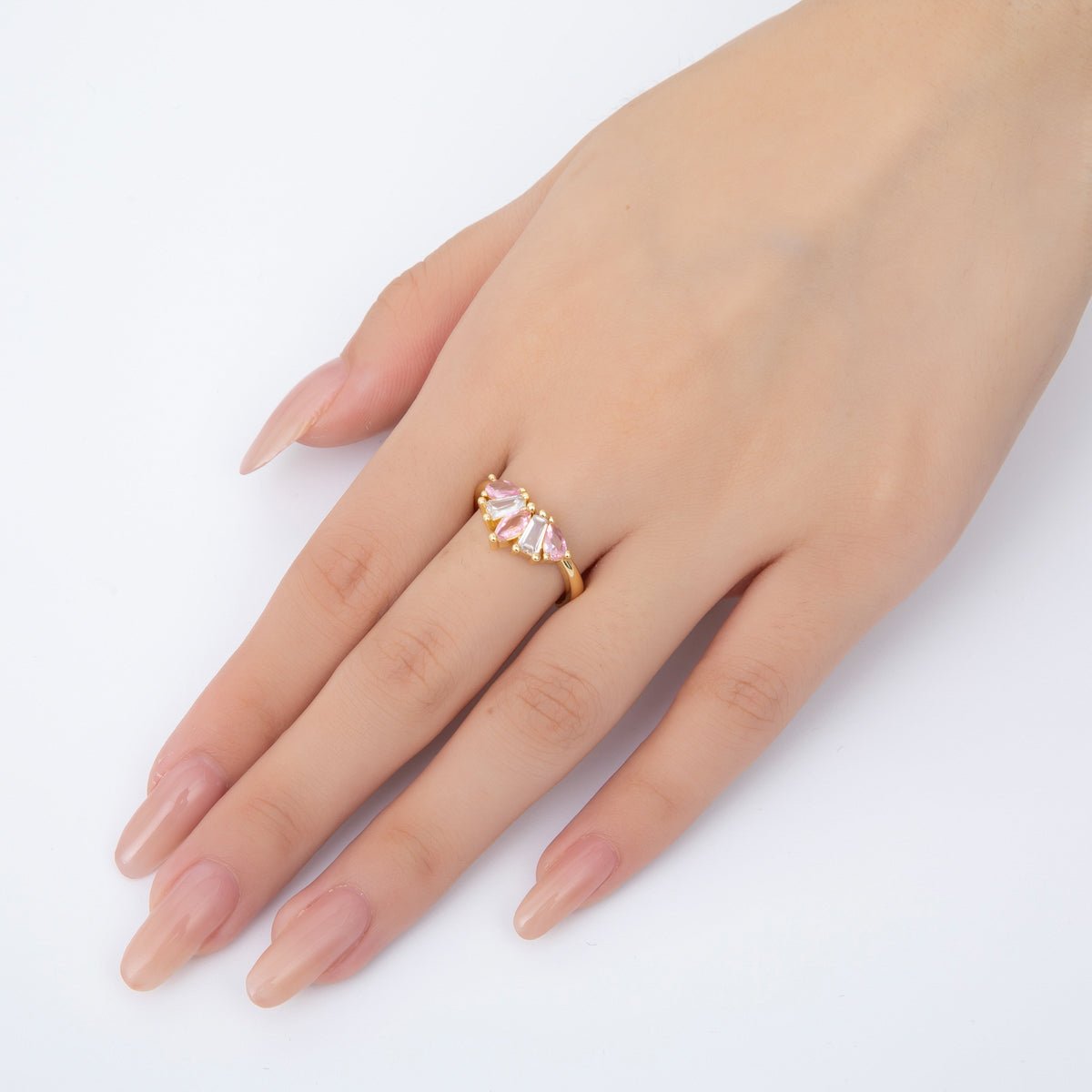 18K Gold Filled Pink Marquise & Baguette CZ Little Crown Adjustable Ring | O - A2170 - DLUXCA