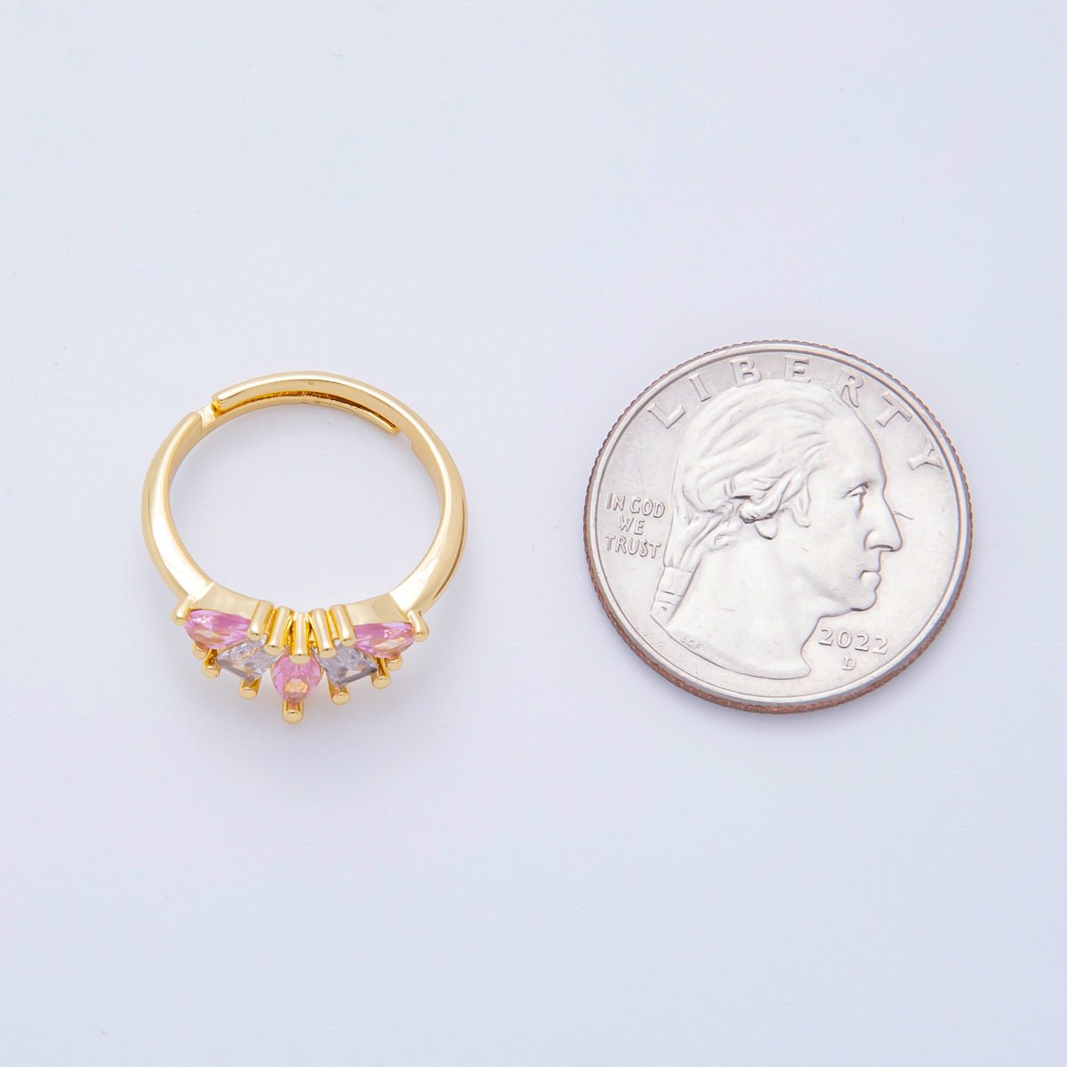 18K Gold Filled Pink Marquise & Baguette CZ Little Crown Adjustable Ring | O - A2170 - DLUXCA