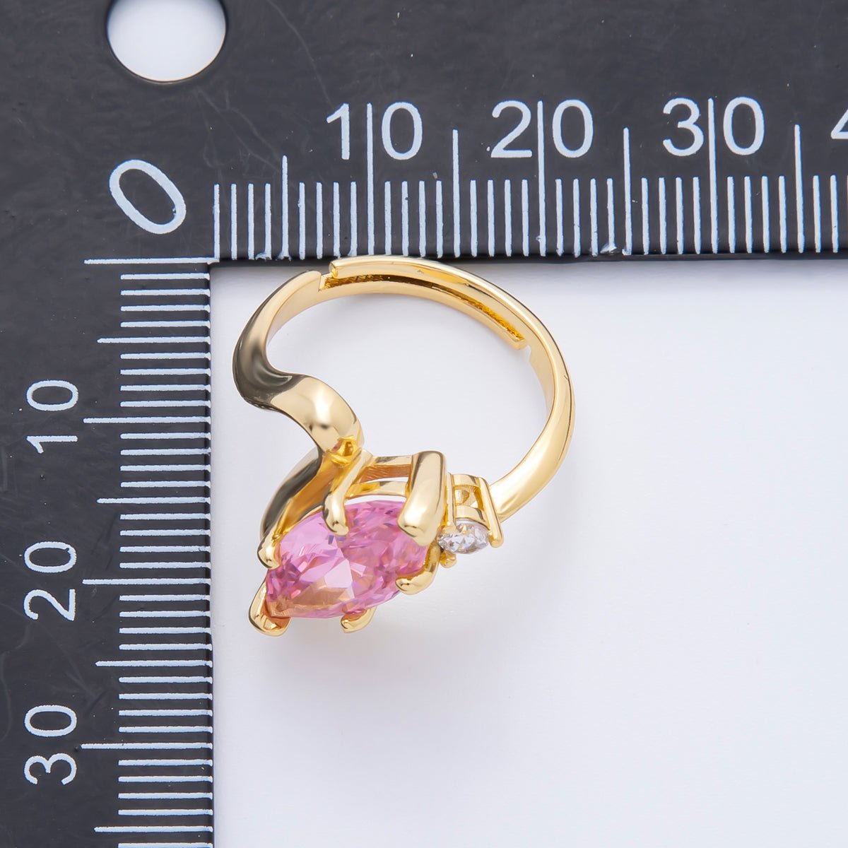 18K Gold Filled Pink Marquise & Round CZ Rose Crown Adjustable Ring | O - A2243 - DLUXCA