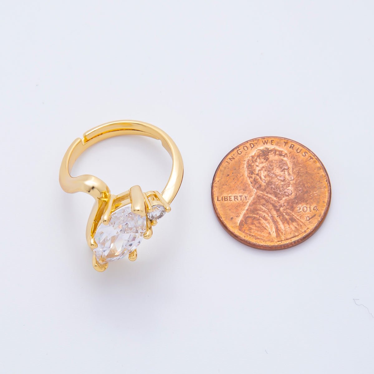 18K Gold Filled Pink Marquise & Round CZ Rose Crown Adjustable Ring | O - A2243 - DLUXCA