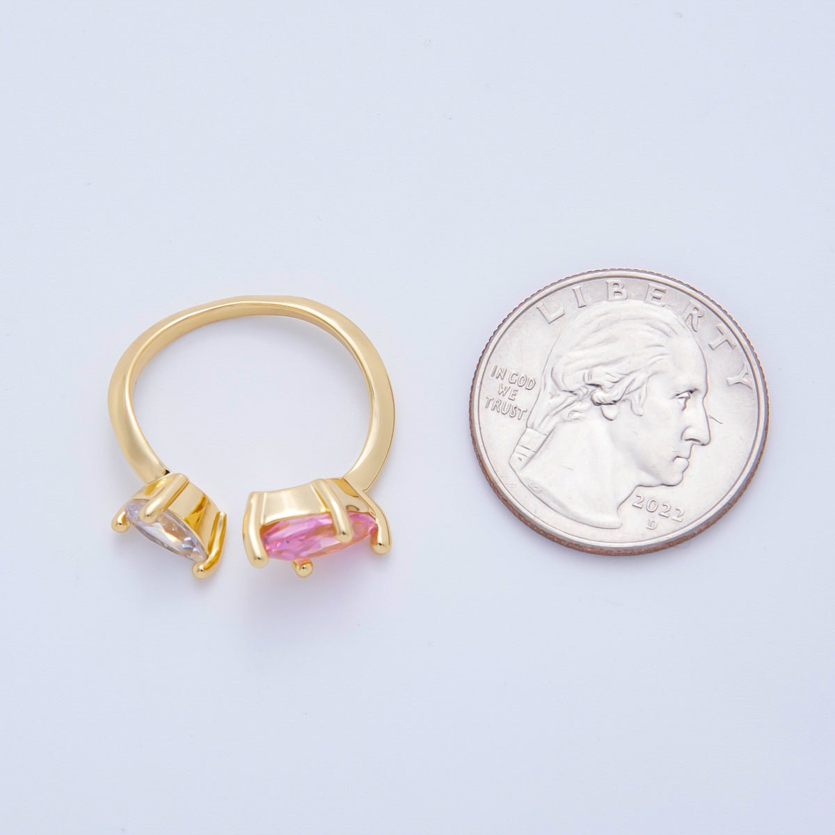 18K Gold Filled Pink Marquise & Teardrop CZ Two Stems Adjustable Ring | O - A2203 - DLUXCA