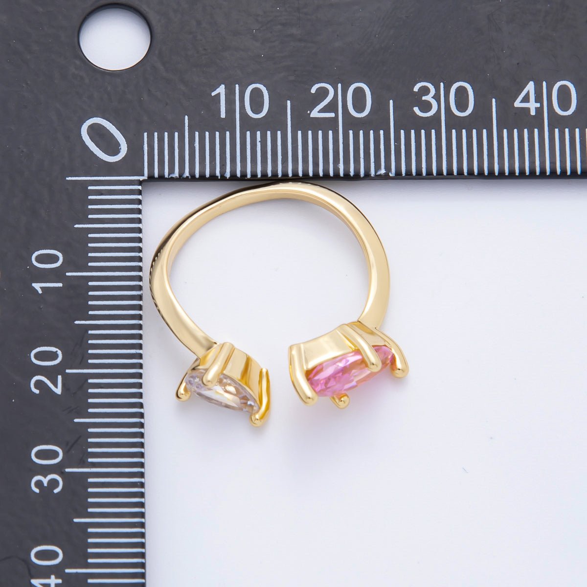 18K Gold Filled Pink Marquise & Teardrop CZ Two Stems Adjustable Ring | O - A2203 - DLUXCA