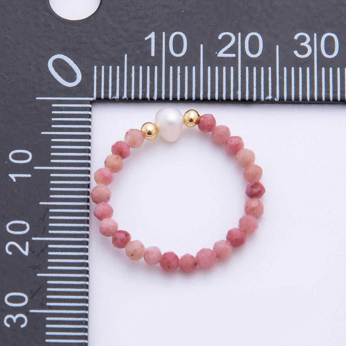 18K Gold Filled Pink Opal Gemstone Pearl Bead Stretch Ring | O048 - DLUXCA