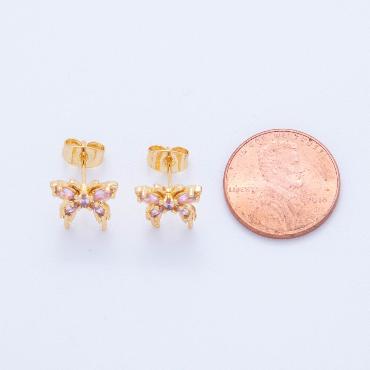 18K Gold Filled Pink & Purple Marquise CZ Twinkling Mariposa Butterfly Stud Earrings | AI385 - DLUXCA