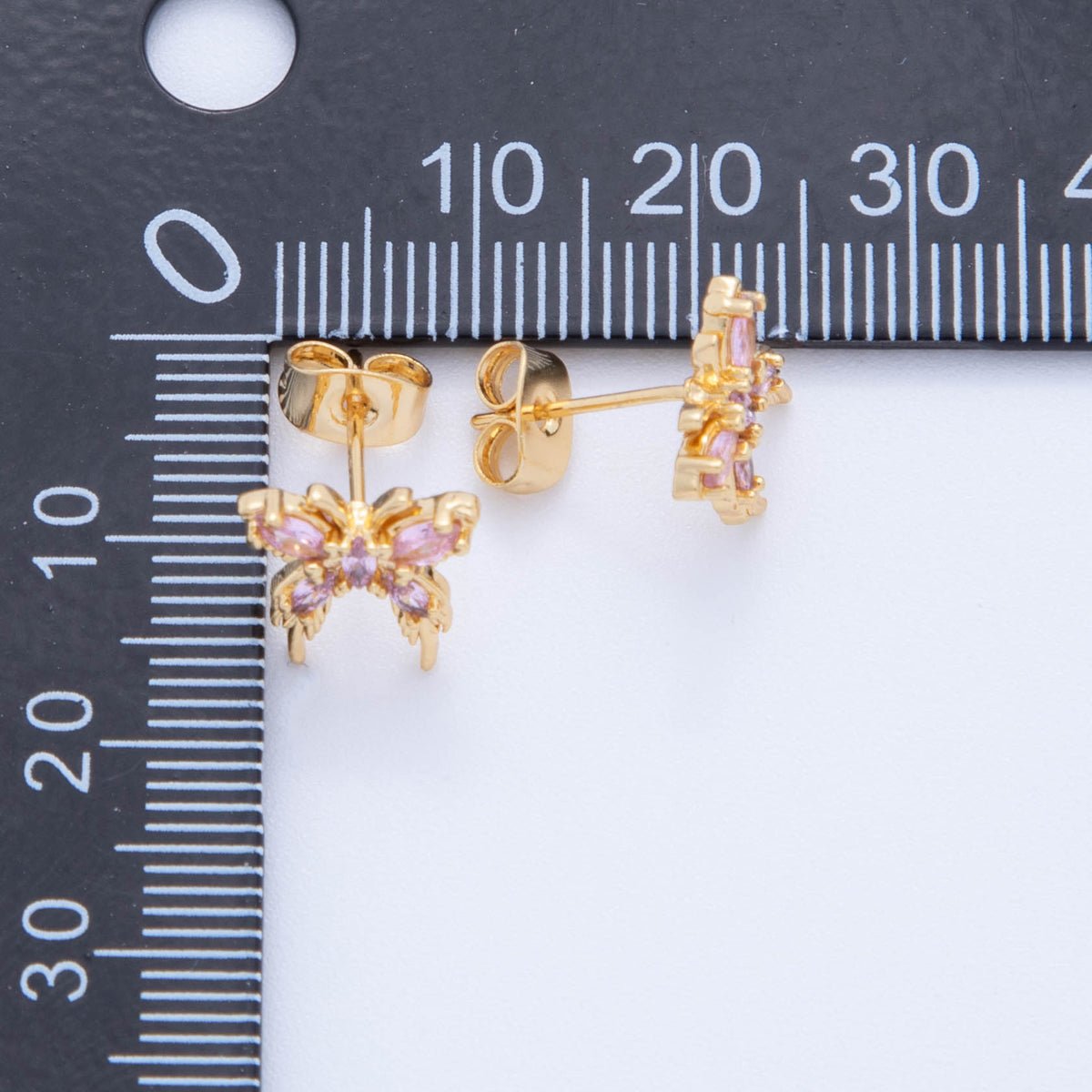 18K Gold Filled Pink & Purple Marquise CZ Twinkling Mariposa Butterfly Stud Earrings | AI385 - DLUXCA