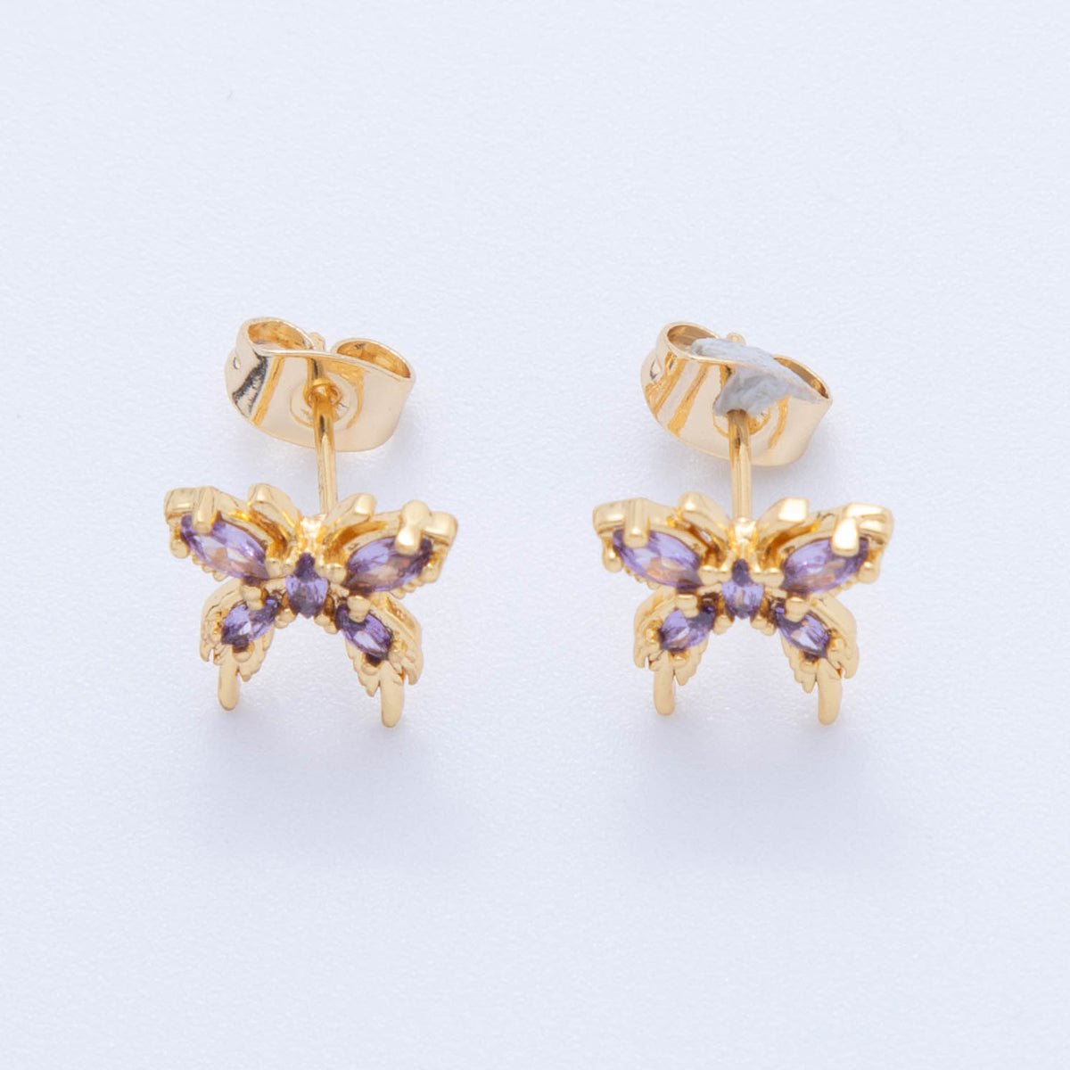 18K Gold Filled Pink & Purple Marquise CZ Twinkling Mariposa Butterfly Stud Earrings | AI385 - DLUXCA